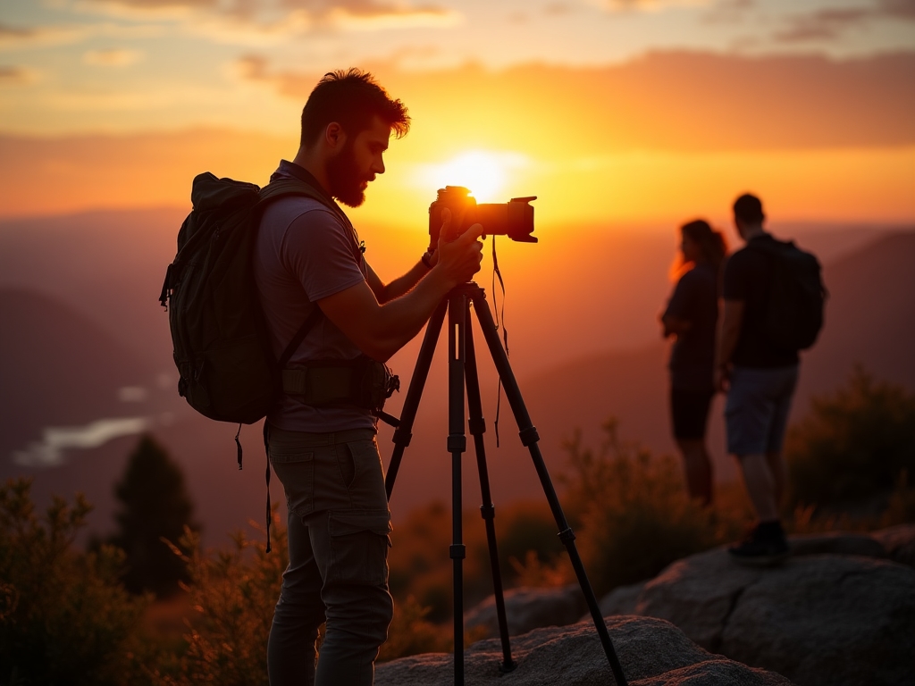 Photographe au coucher du soleil